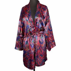 VICTORIA’S SECRET Red Multicolor Vintage Gold Label Satin Robe